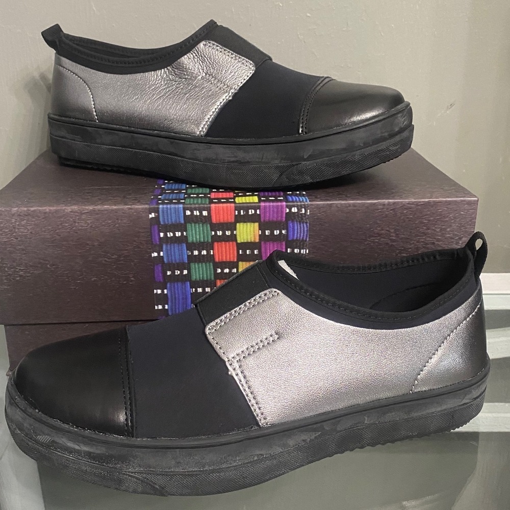 Bernie Mev Yuval Gunmetal Black Metallic Memory Foam Slip On Sneakers Size 39